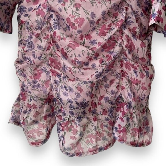 Pink Floral Ruffle Hem Ruched Bodycon Dress - Picture 8 of 10